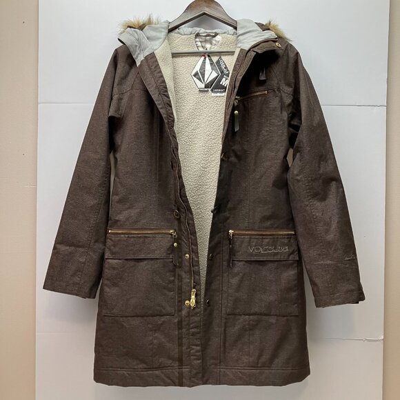 Volcom Womens Brown Tribute Parka Thermonite Snowboard Ski Long Coat Size M - Picture 2 of 16